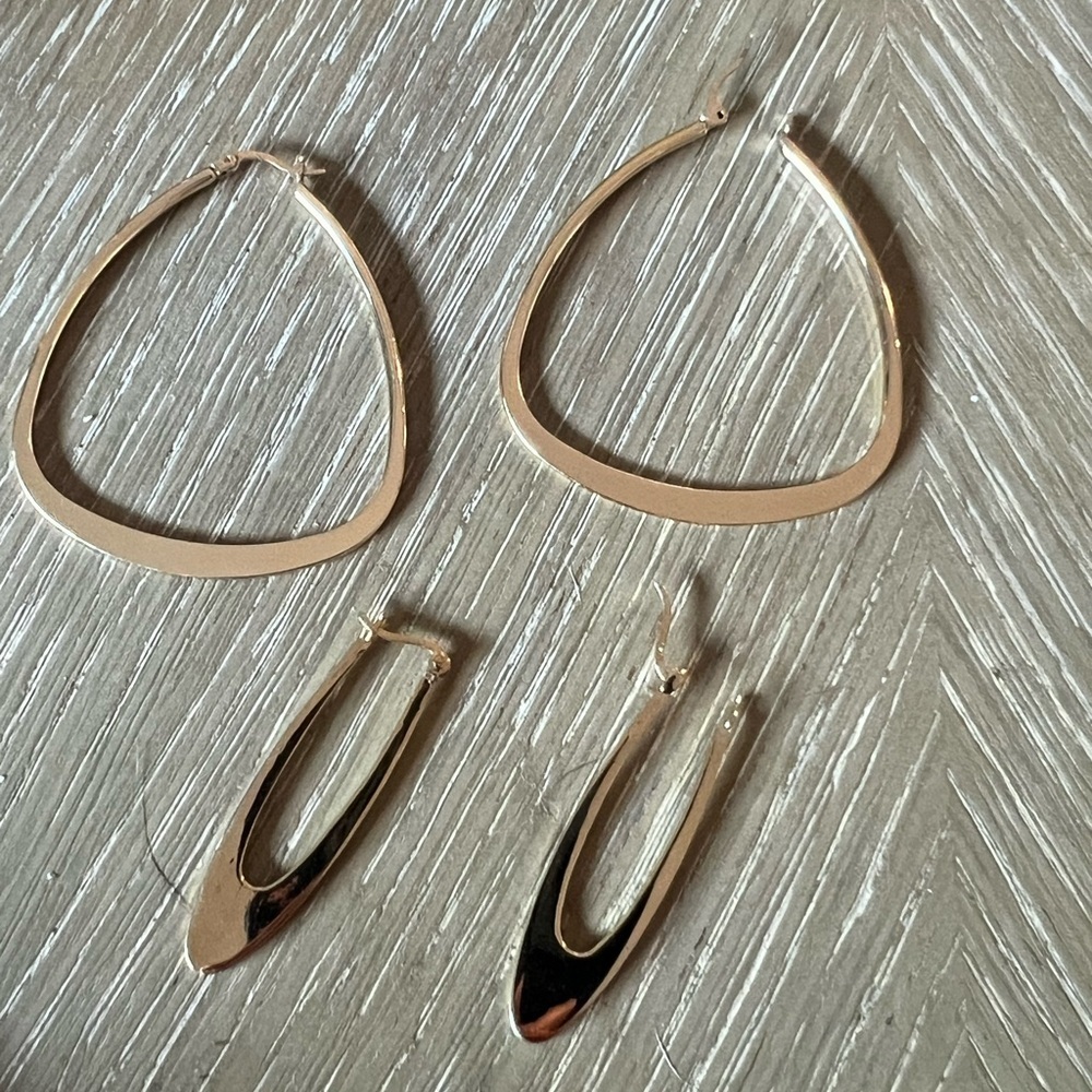 Gold Geometric Hoop Earrings Minimalist Design two sets bundle